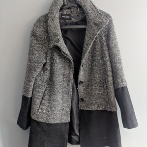 Nine West Wool Funnel-Neck Black and White Coat